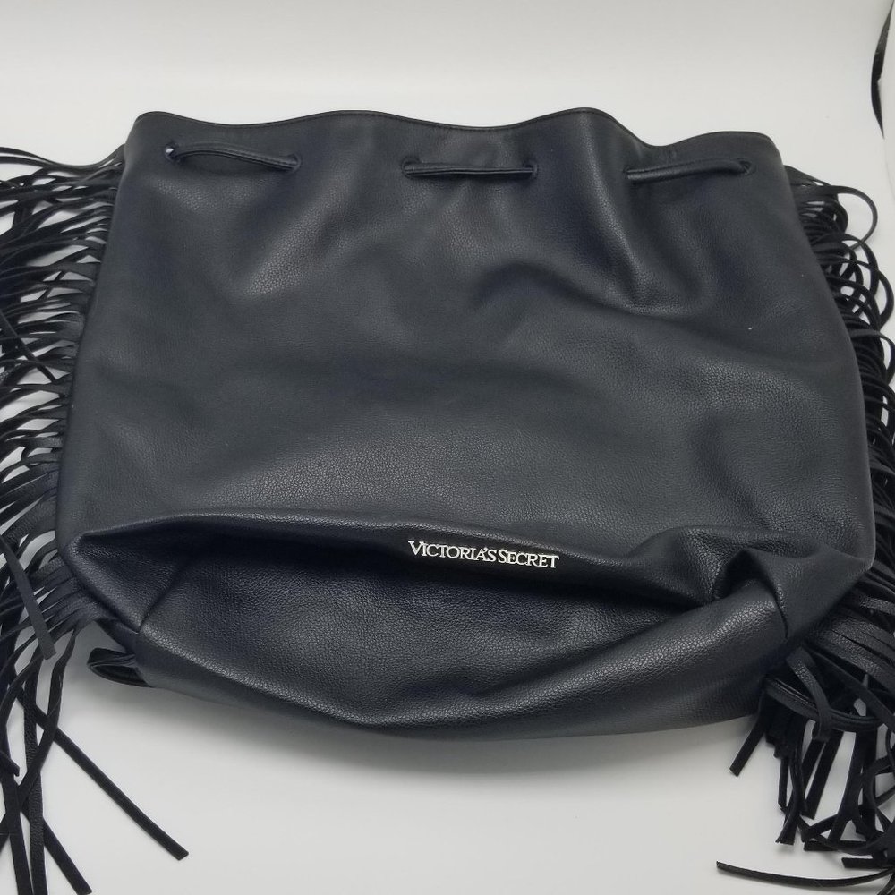 Victoria Secret Black Fringe Backpack Purse